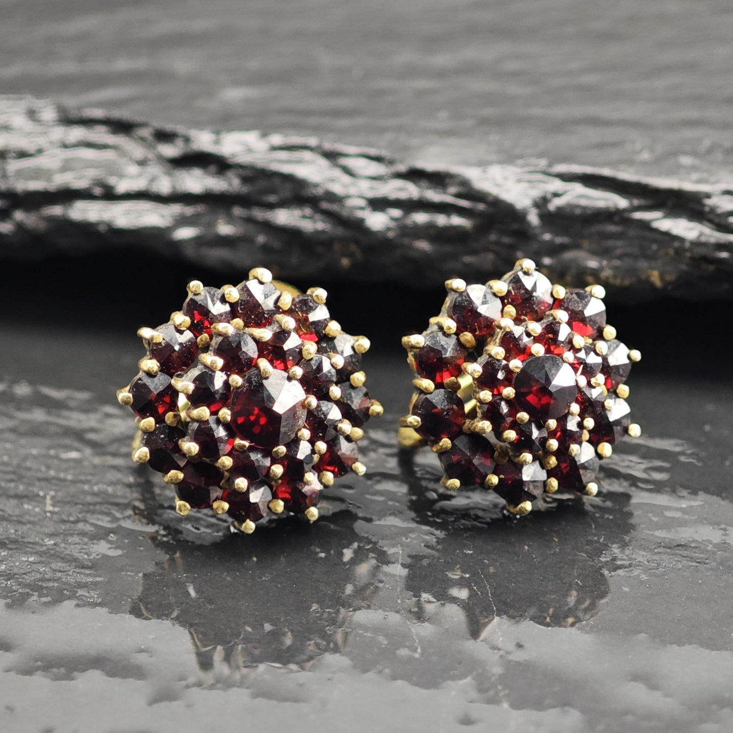 Bohemian Red Garnet Screw Back Earrings Sterling Silver ER3117