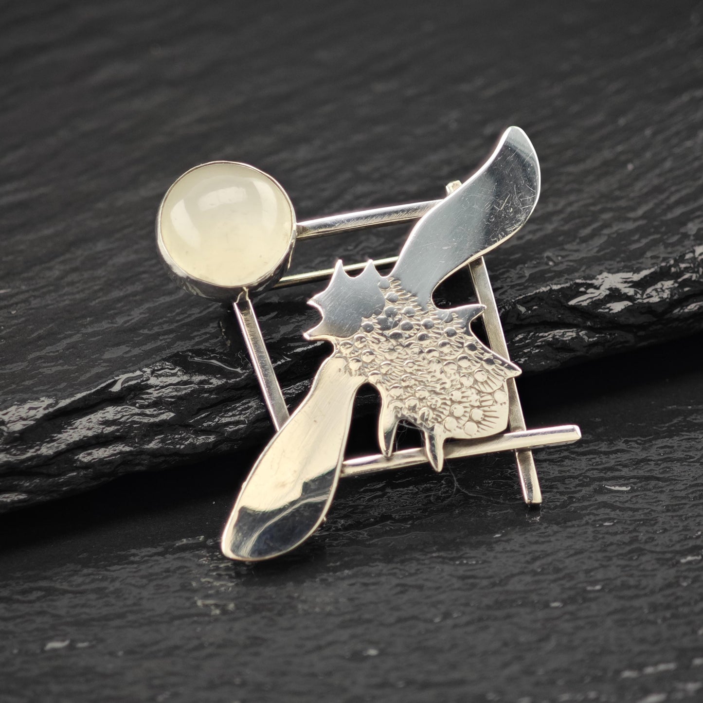 Vintage Studio, Artist Sterling Silver Brooch Insect White Quartz