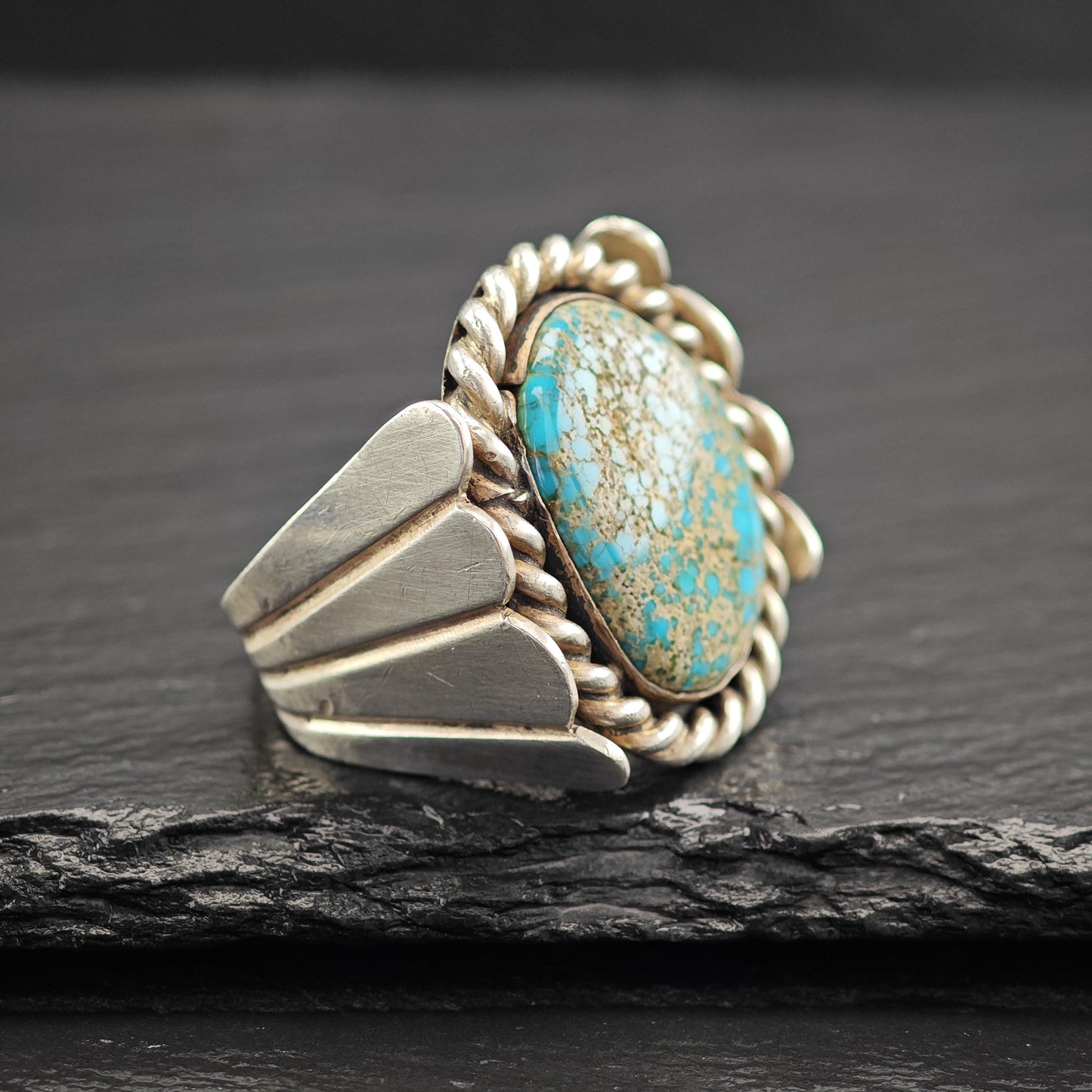 Lg Spiderweb Turquoise Ring Native Sterling Silver Jewelry R5793