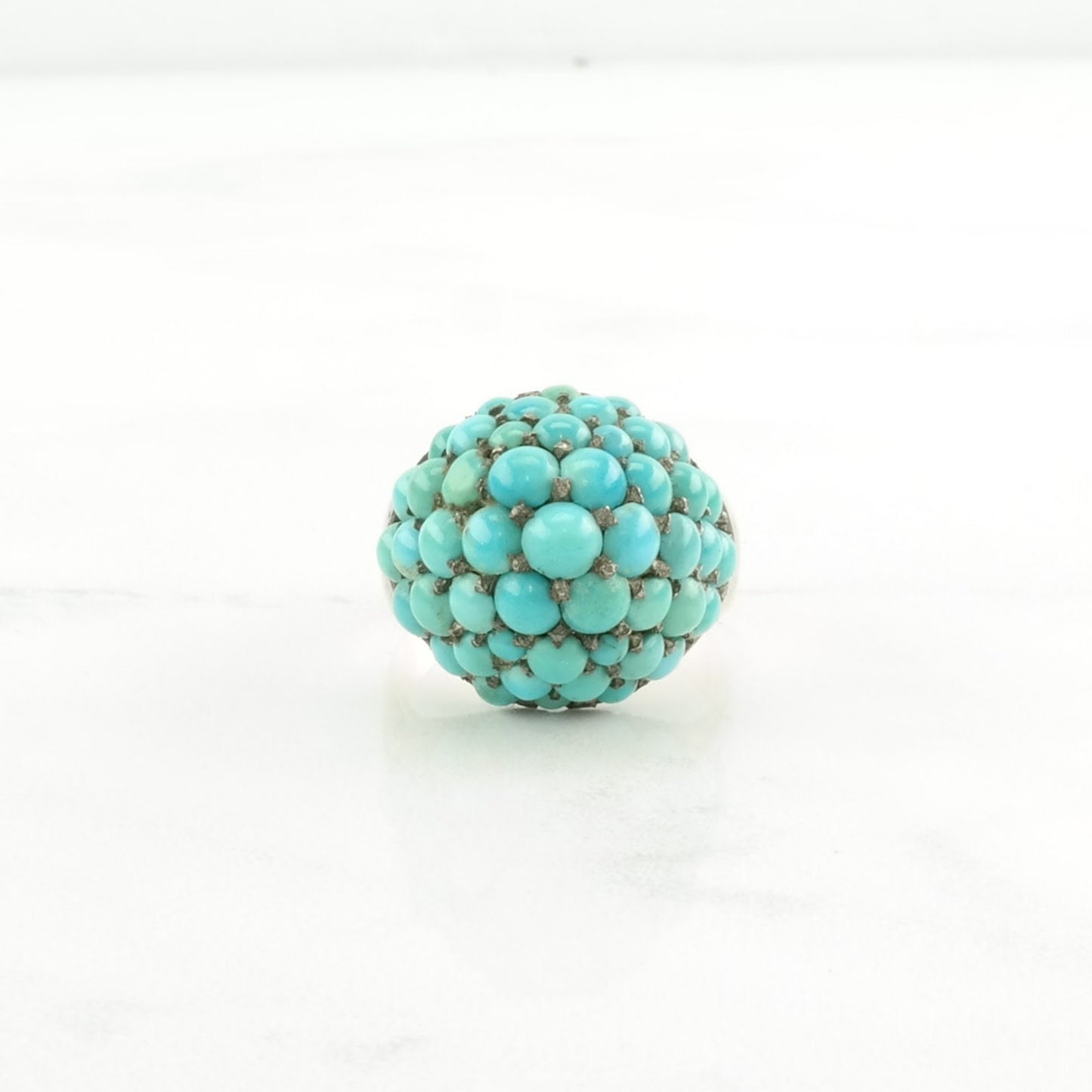 Low Karat Gold Ring Persian Turquoise Dome Blue Size 6 1/4