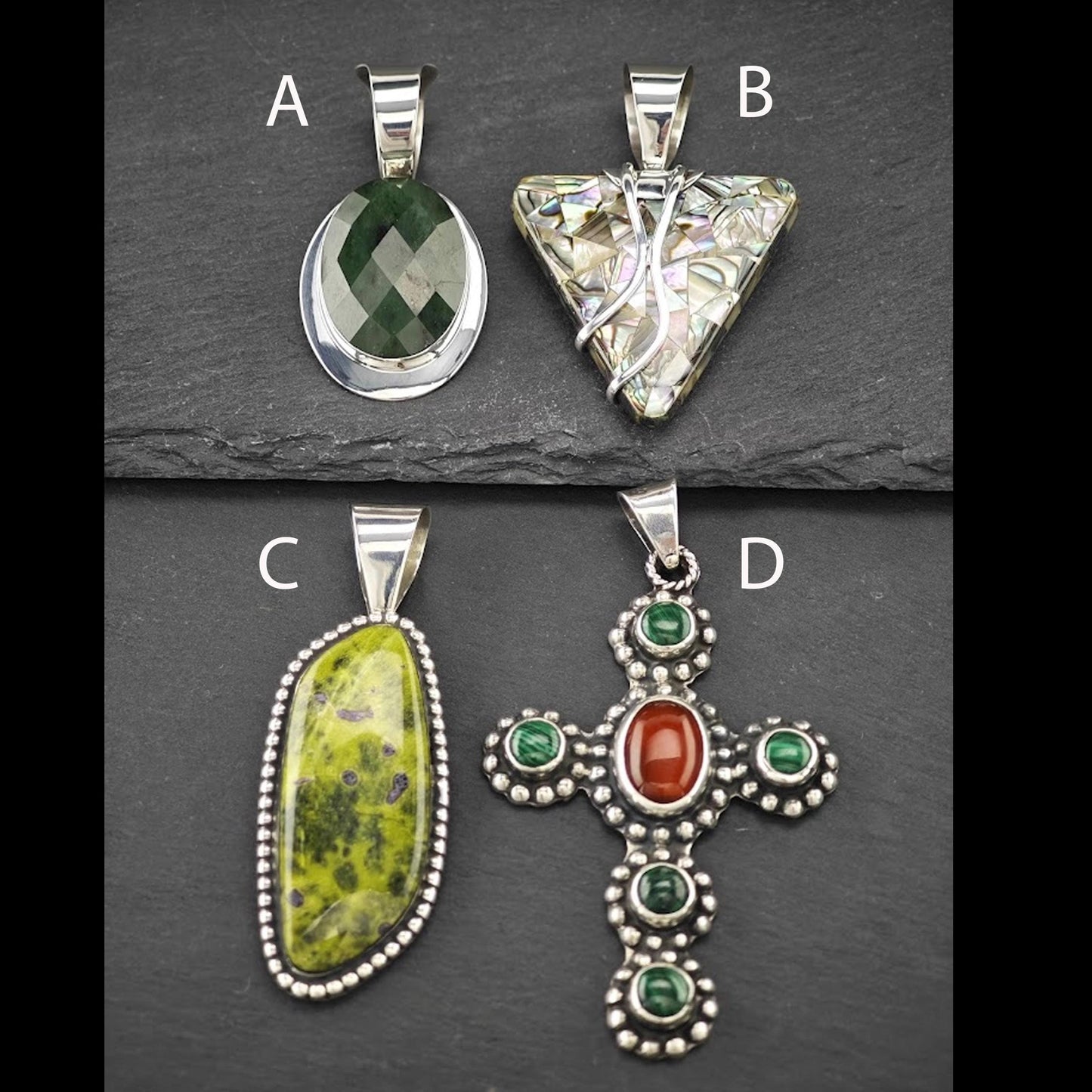 Choice of Vintage Green Gemstone Pendants Sterling Silver