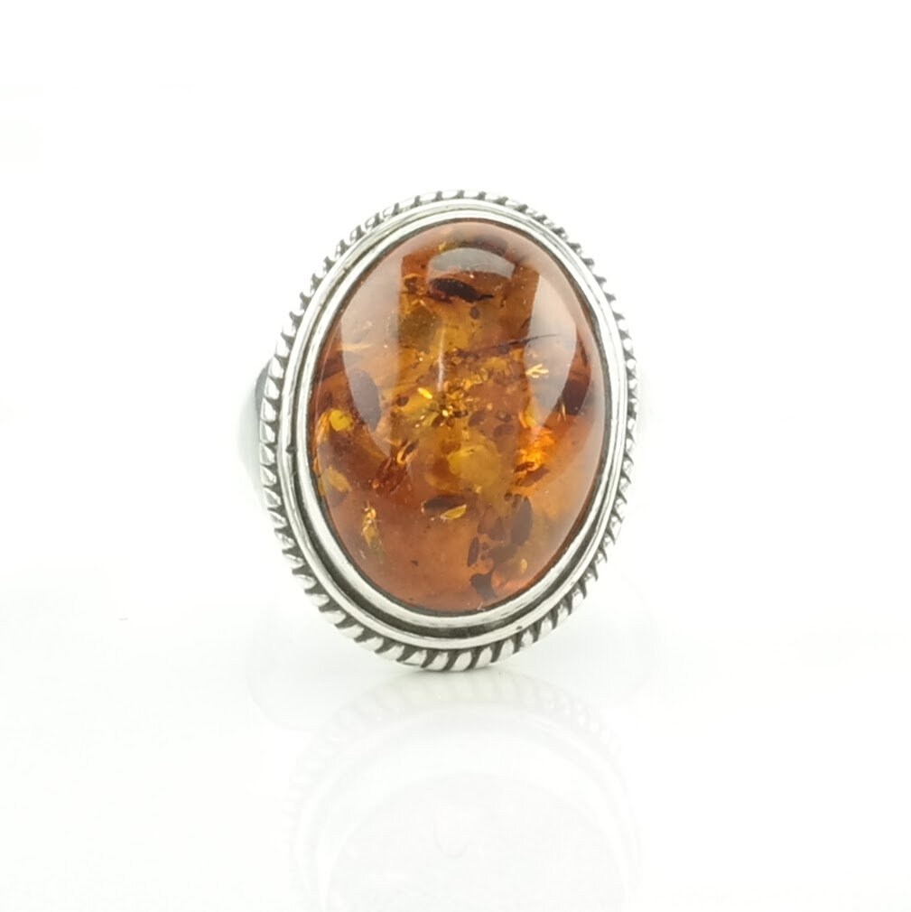 Sterling Silver Ring Amber Orange Size 6 1/2