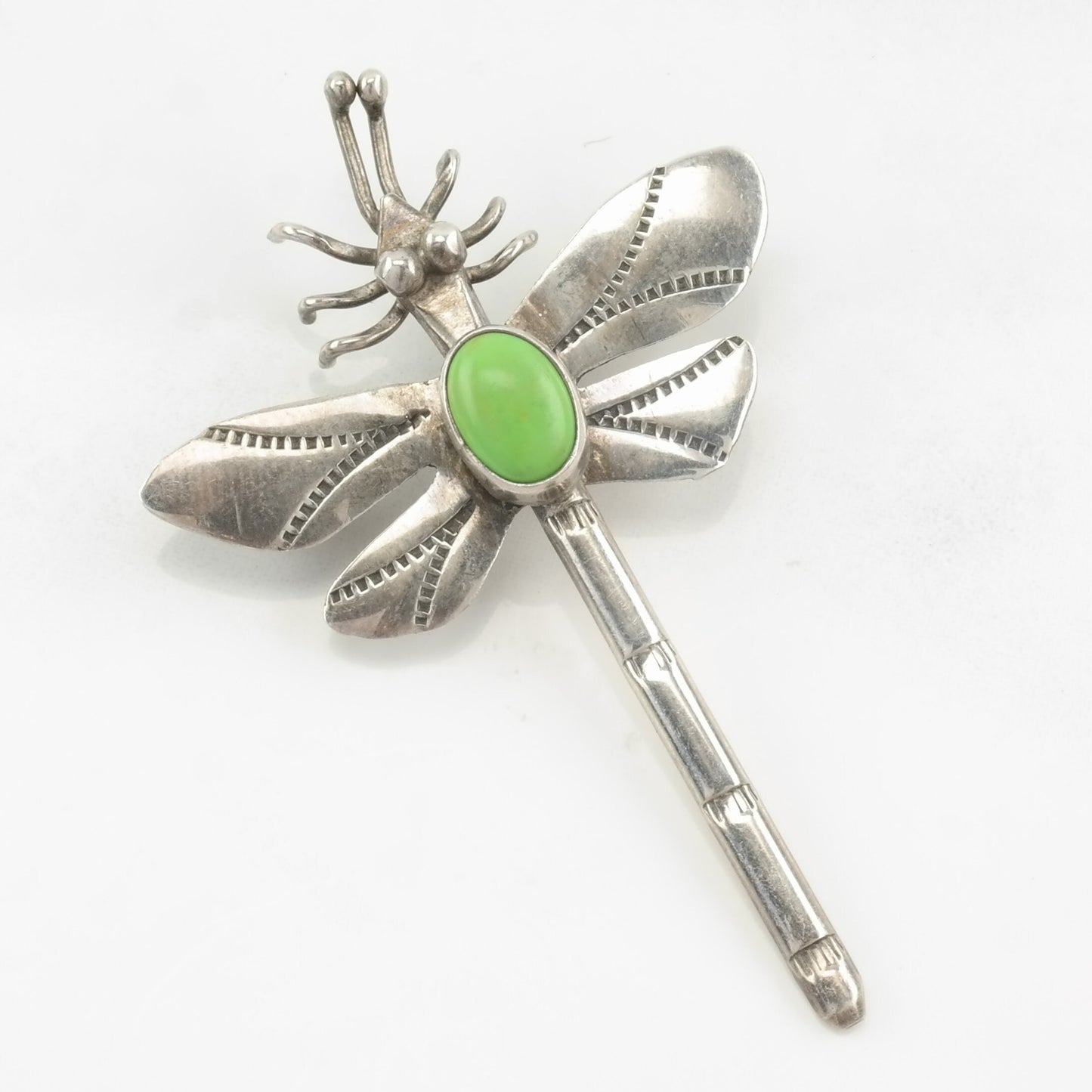 Navajo Sterling Silver Brooch Dragonfly Green Gaspeite