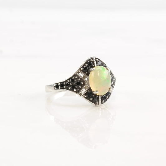 Sterling Silver Ring Opal Onyx Cluster Size 6 1/4