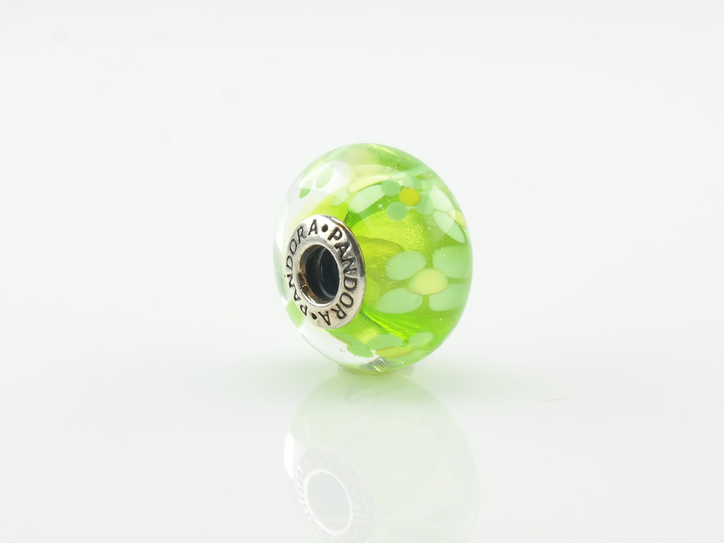 Vintage Pandora Extra Large Murano Glass Daisy Sterling Silver Pendant Green Charm