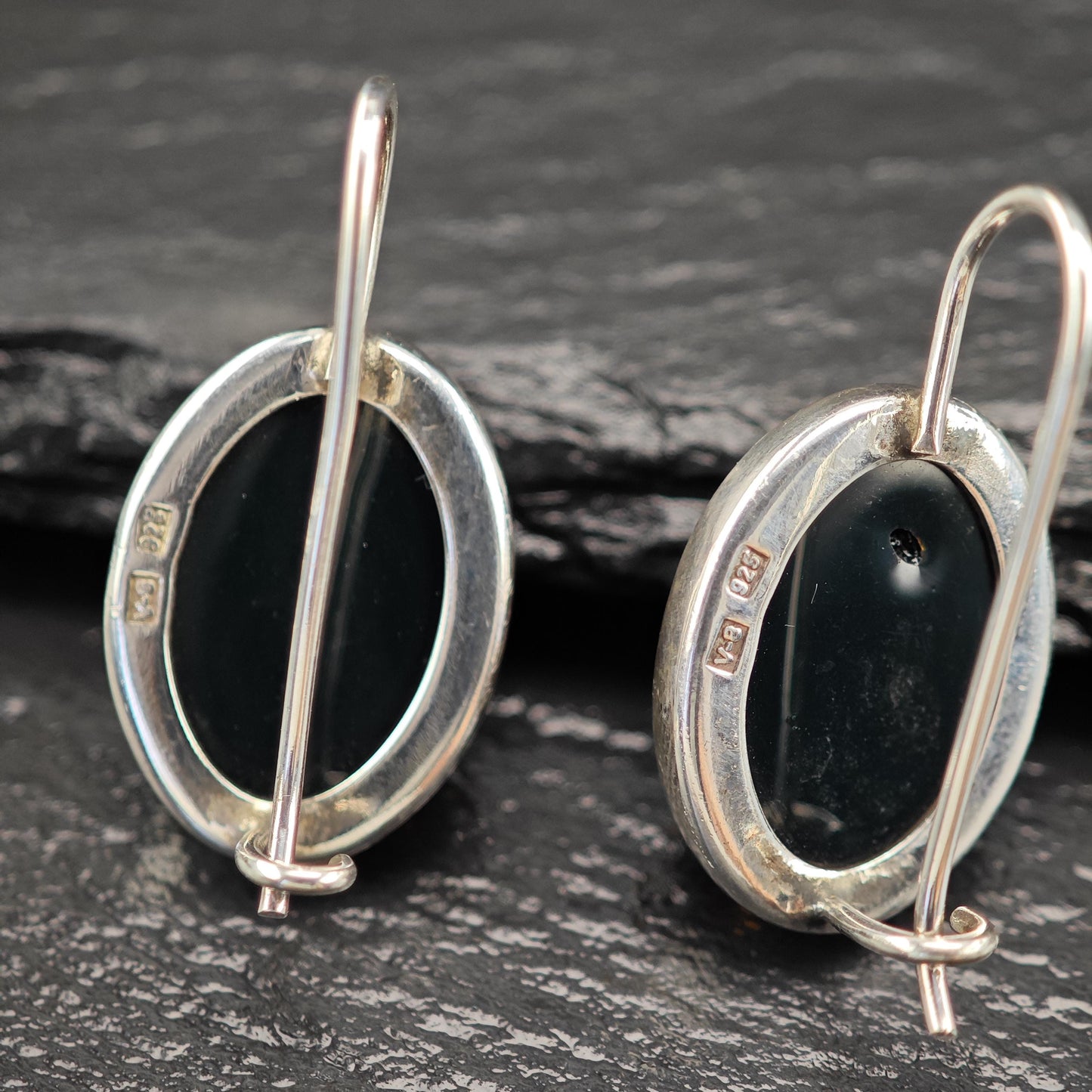 Vintage Brown Amber Oval, Fish Hook Earrings Sterling Silver