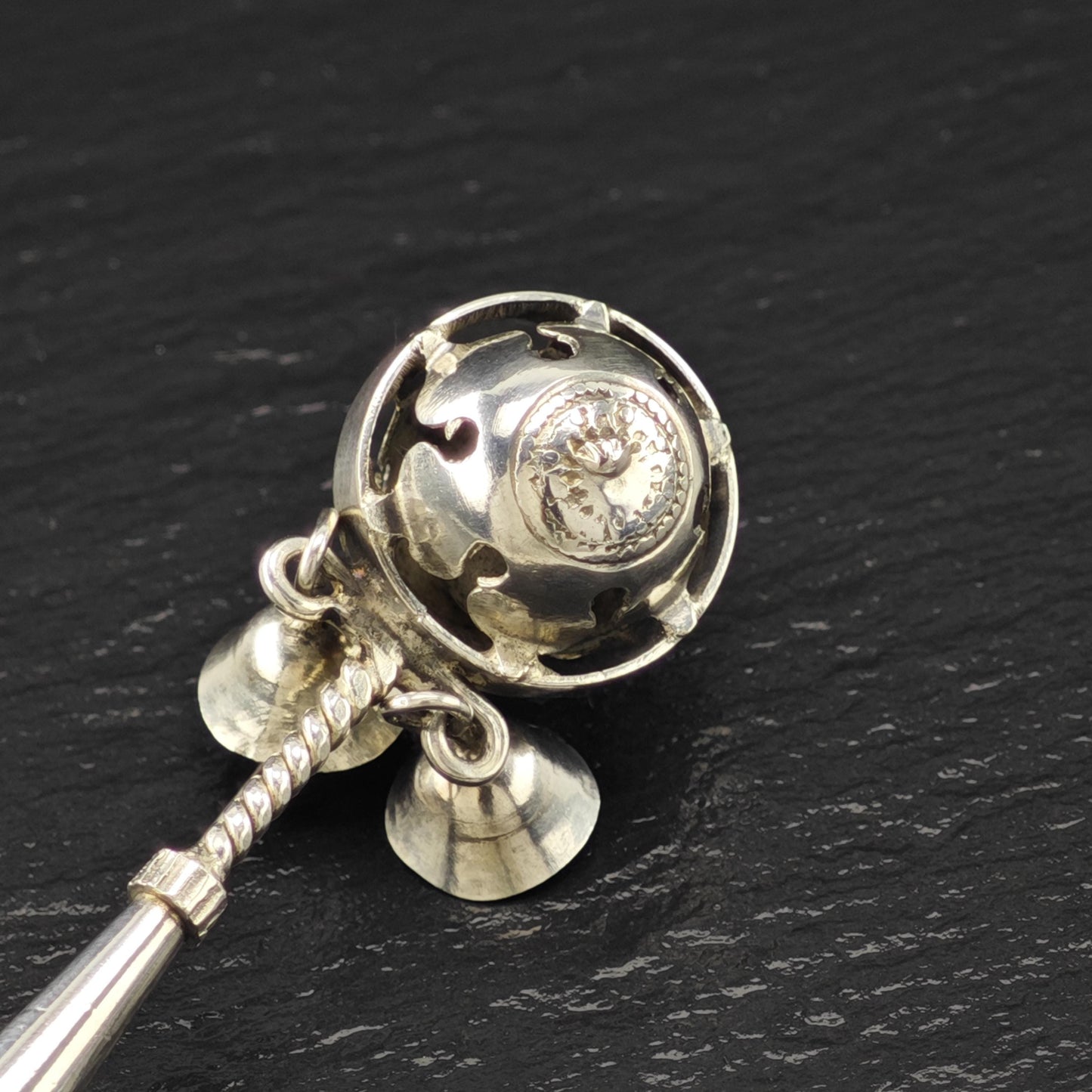 Vintage Old Sterling Silver Brooch Bells, Whistle