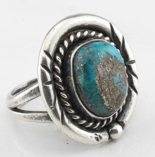 Vintage Sterling Silver Turquoise Ring Size 4 1/2