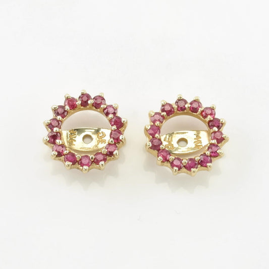 Ruby 5mm Jackets Earrings 14k Gold Stud Pink Halo