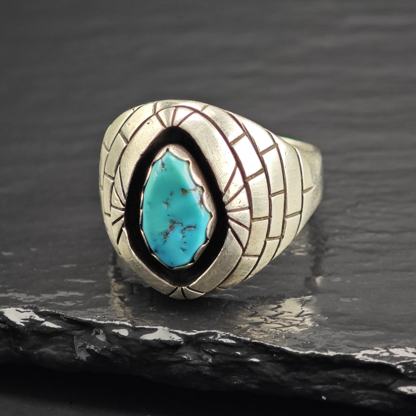 Native American Turquoise Ring Sterling Silver Sz 15 1/2 R6621