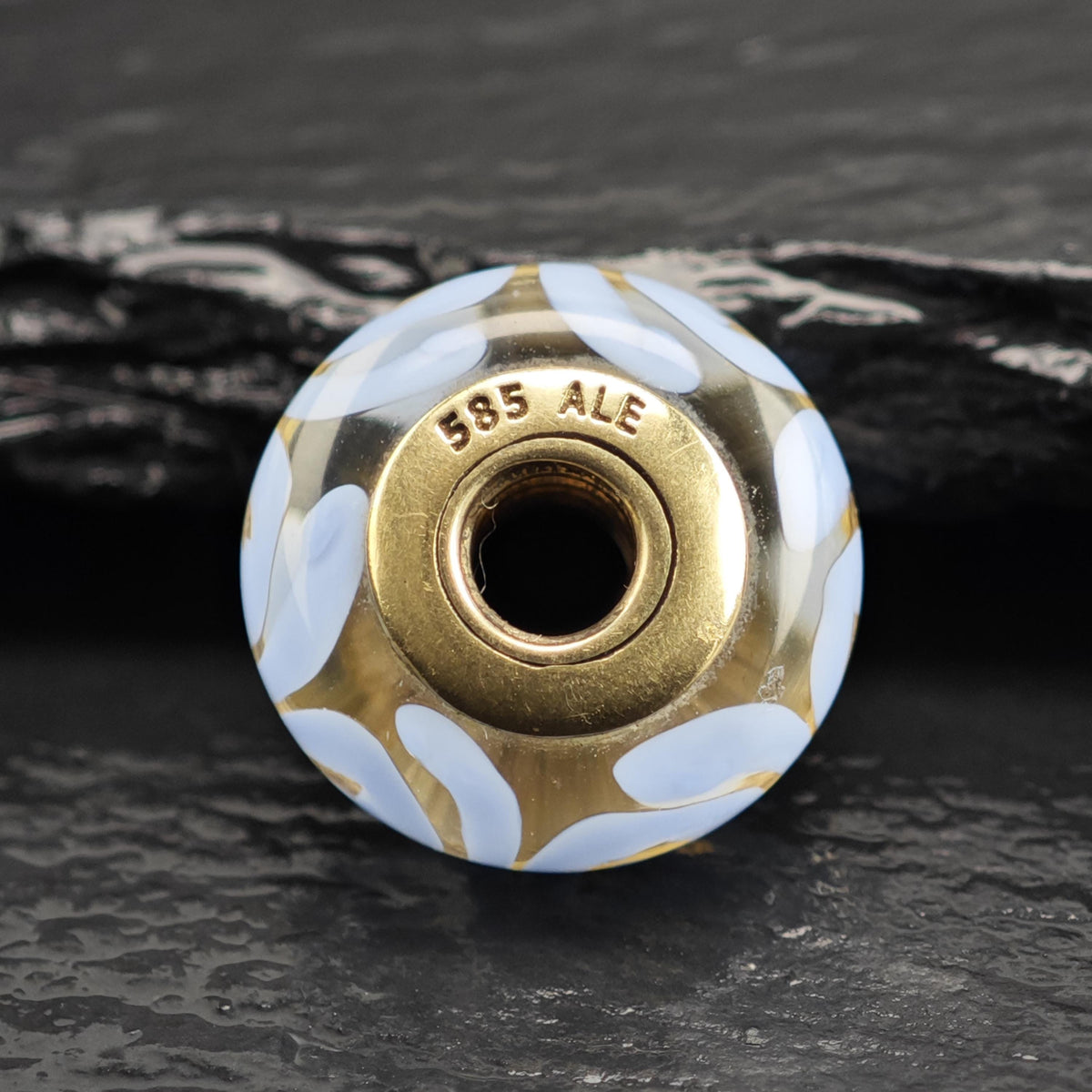 Vintage Pandora 14K Gold Blue Murano Glass Charm P3112