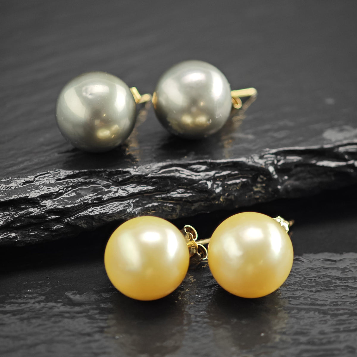 Choice of 11mm Gray or Ivory Pearl, 14K Gold Stud Earrings ER3225