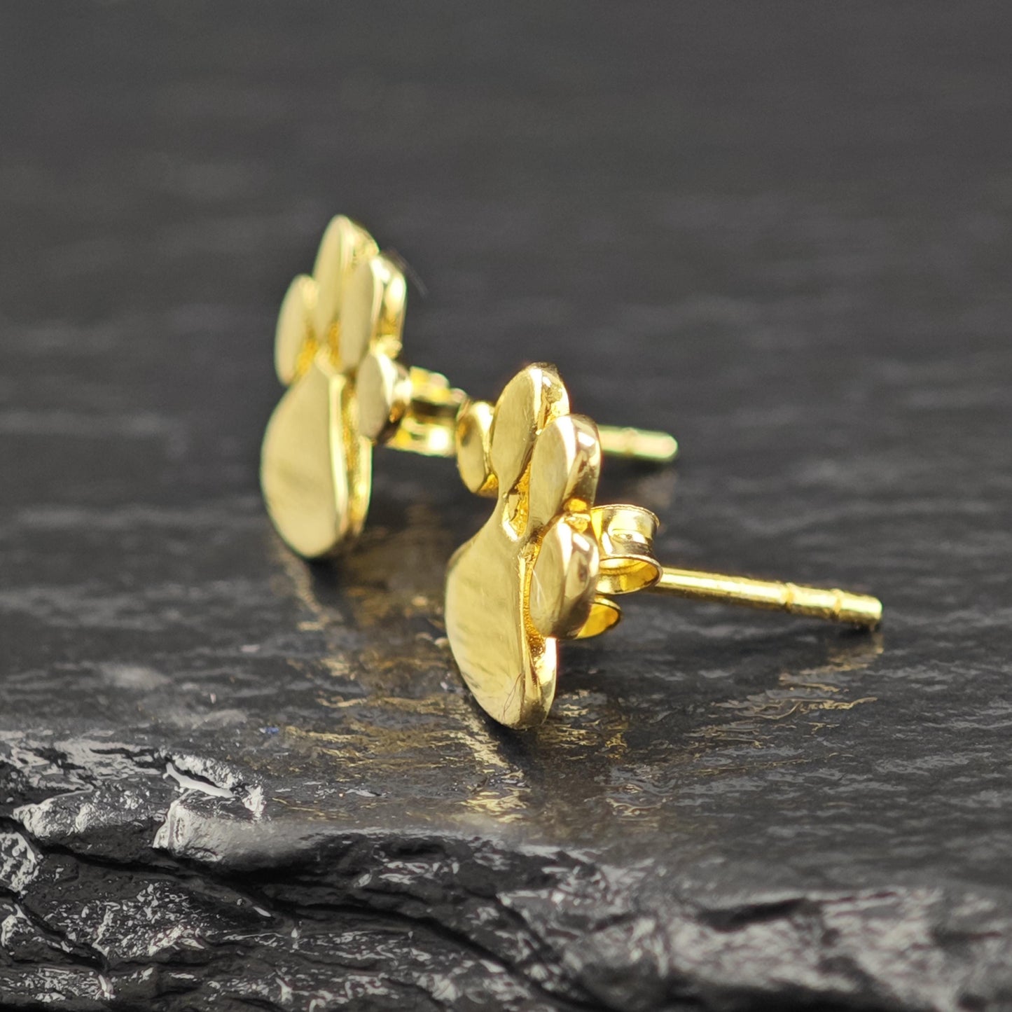 14K Gold Plated Puppy Paw Stud Earrings Sterling Silver