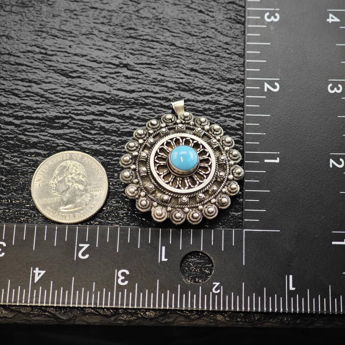 Block Turquoise Cabochon Sterling Silver Brooch/Pendant B2277
