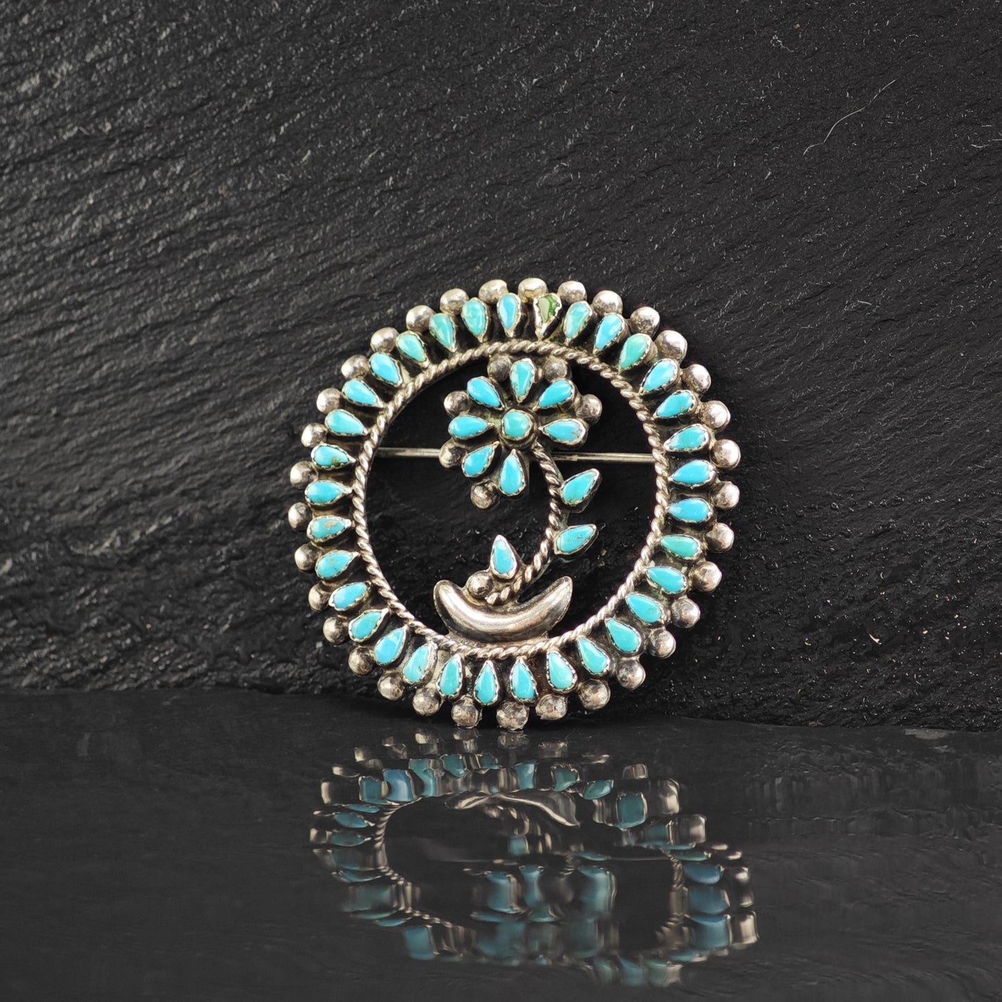 Zuni, Native American Turquoise Cluster Sterling Silver Brooch