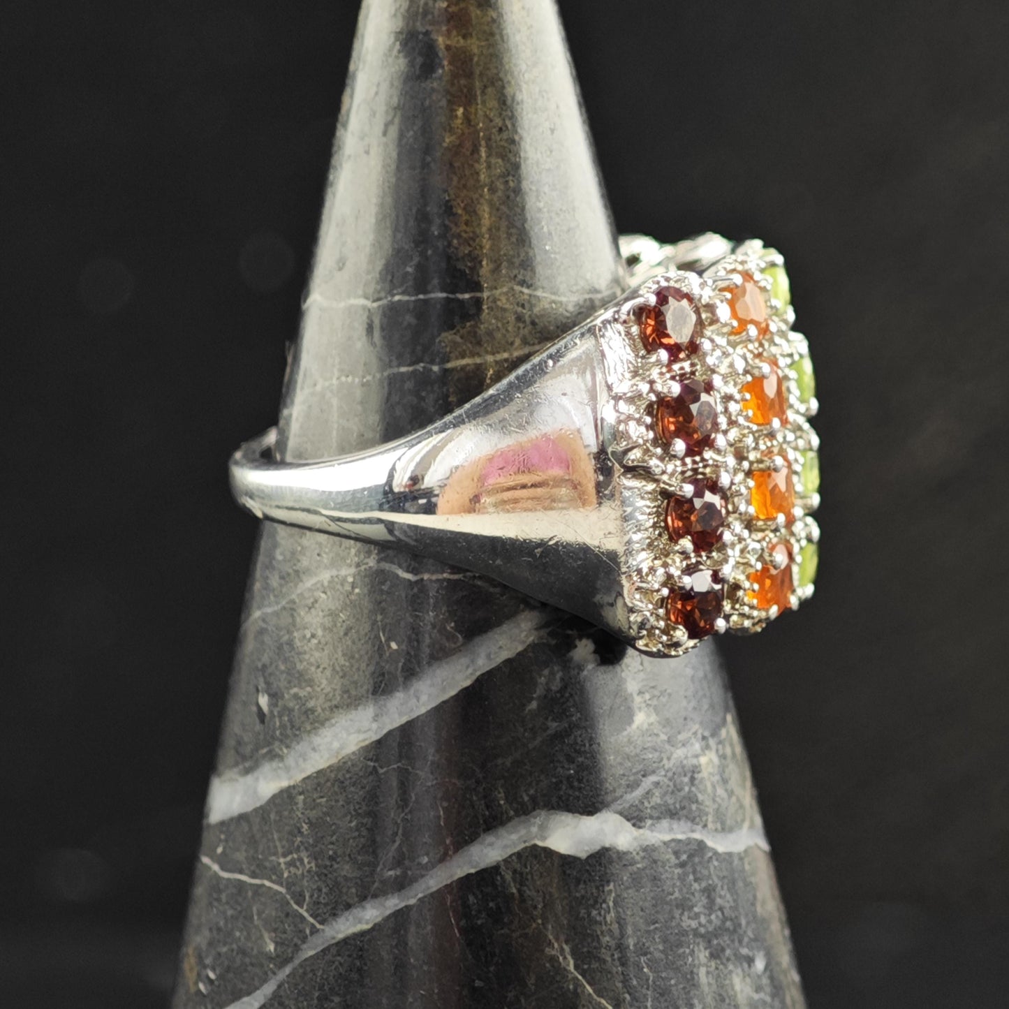 Rainbow Multistone Diamond Sterling Silver Ring Sz 8 R6557