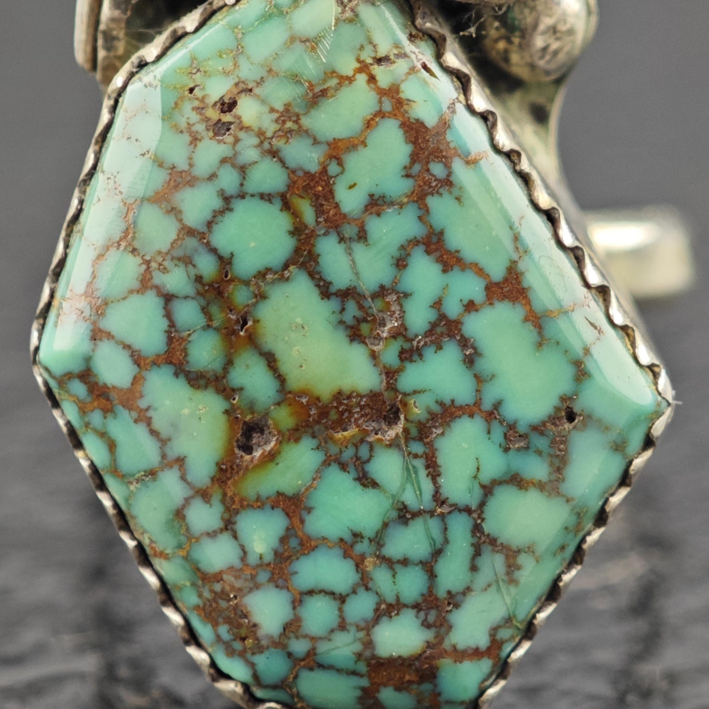 Native American Spiderweb Green Turquoise Ring Sterling Silver Sz 6