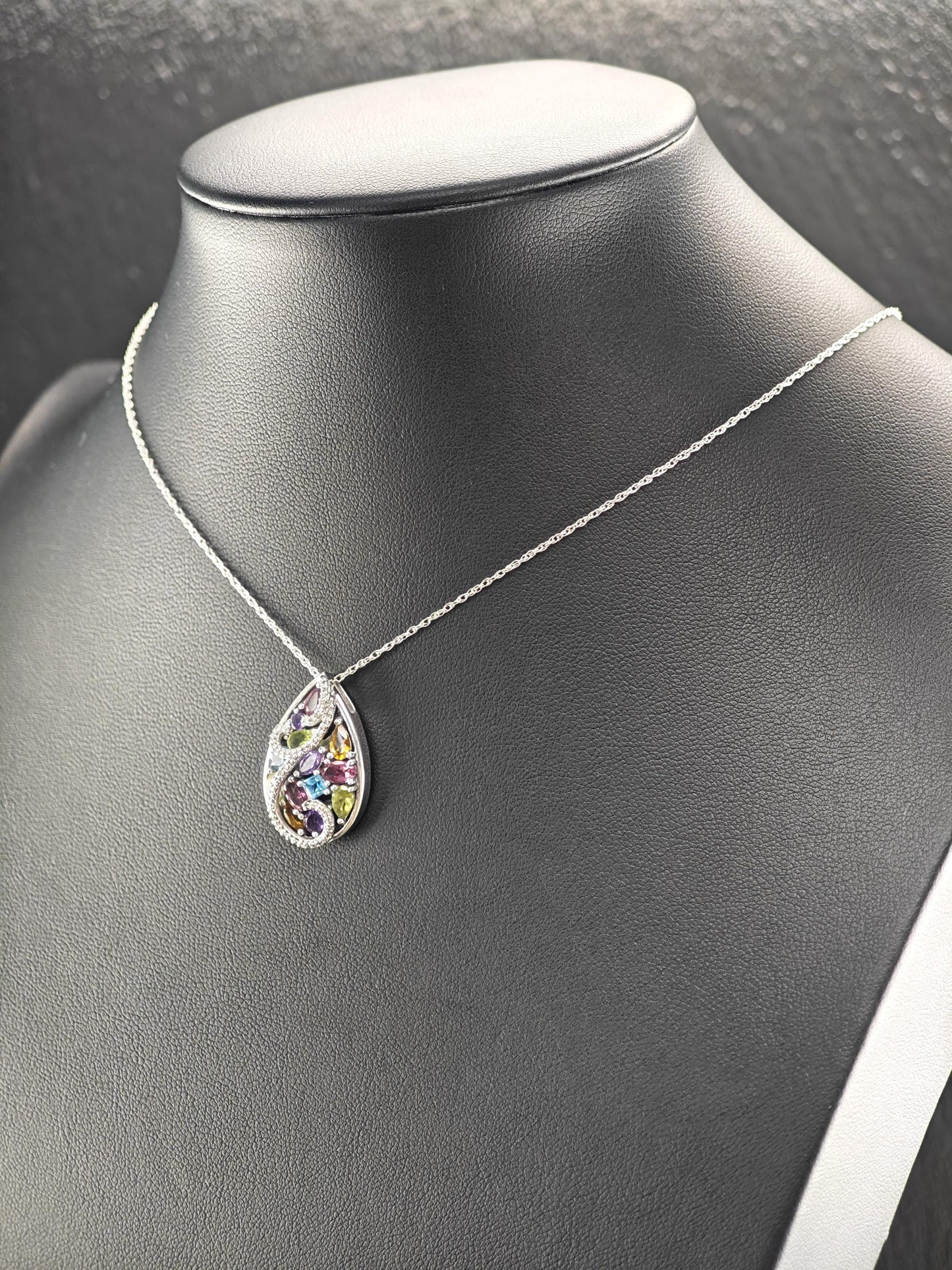 Designer Diamond, Amethyst, Gemstones Teardrop Necklace Sterling Silver N2516