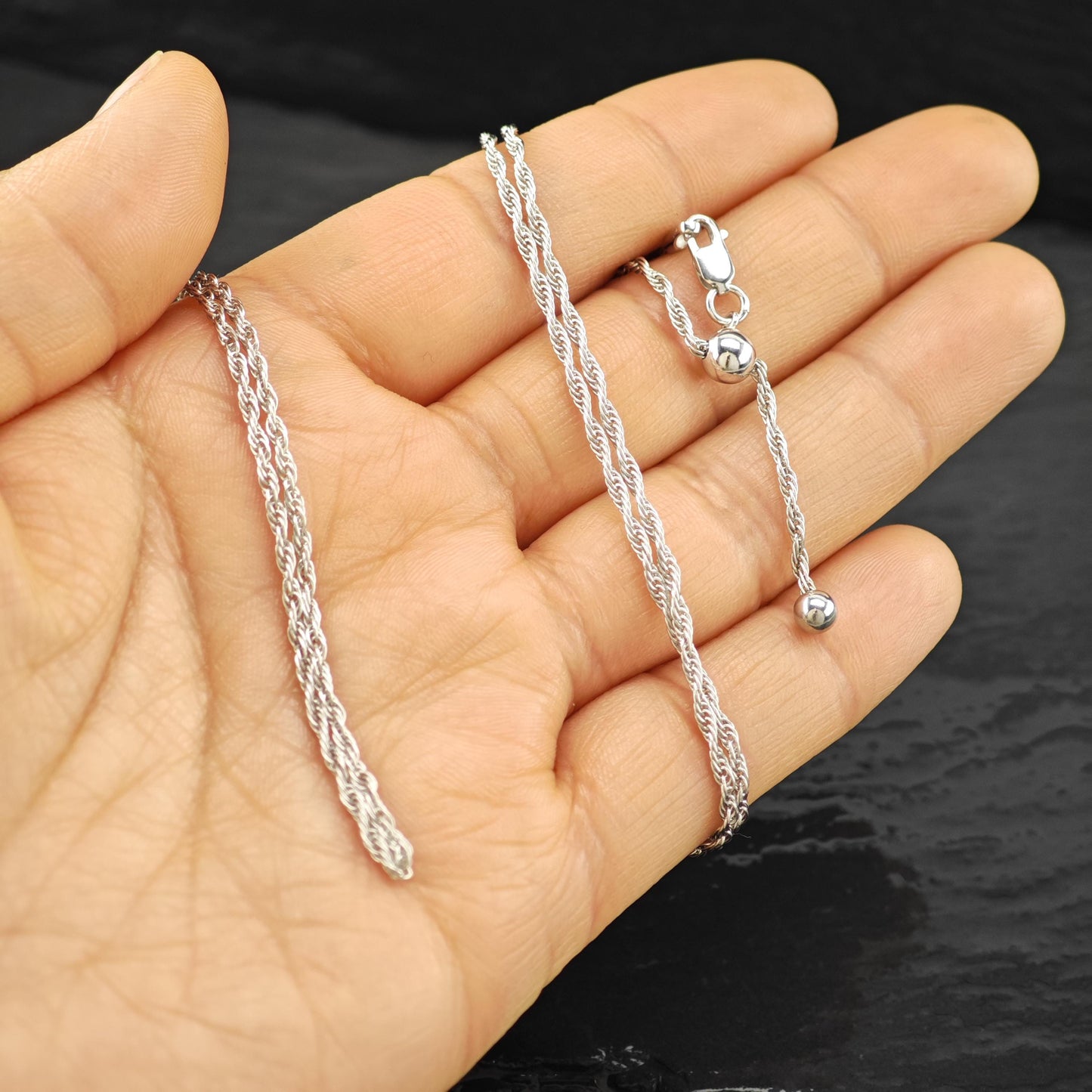 Adjustable slider Rope Chain Sterling Silver Necklace 24 1/8" N2627