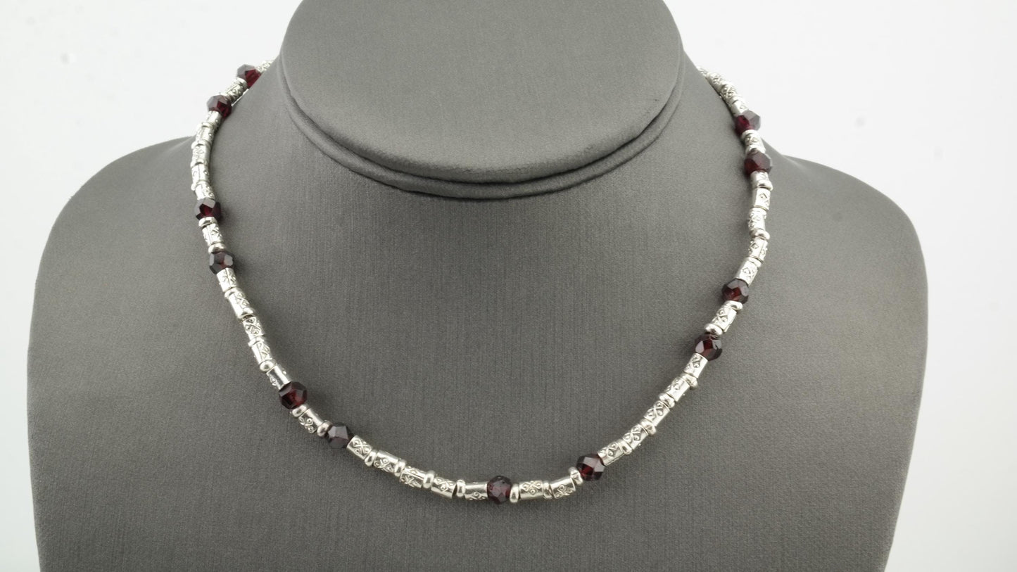 Vintage Sterling Silver and Garnet Bead Necklace