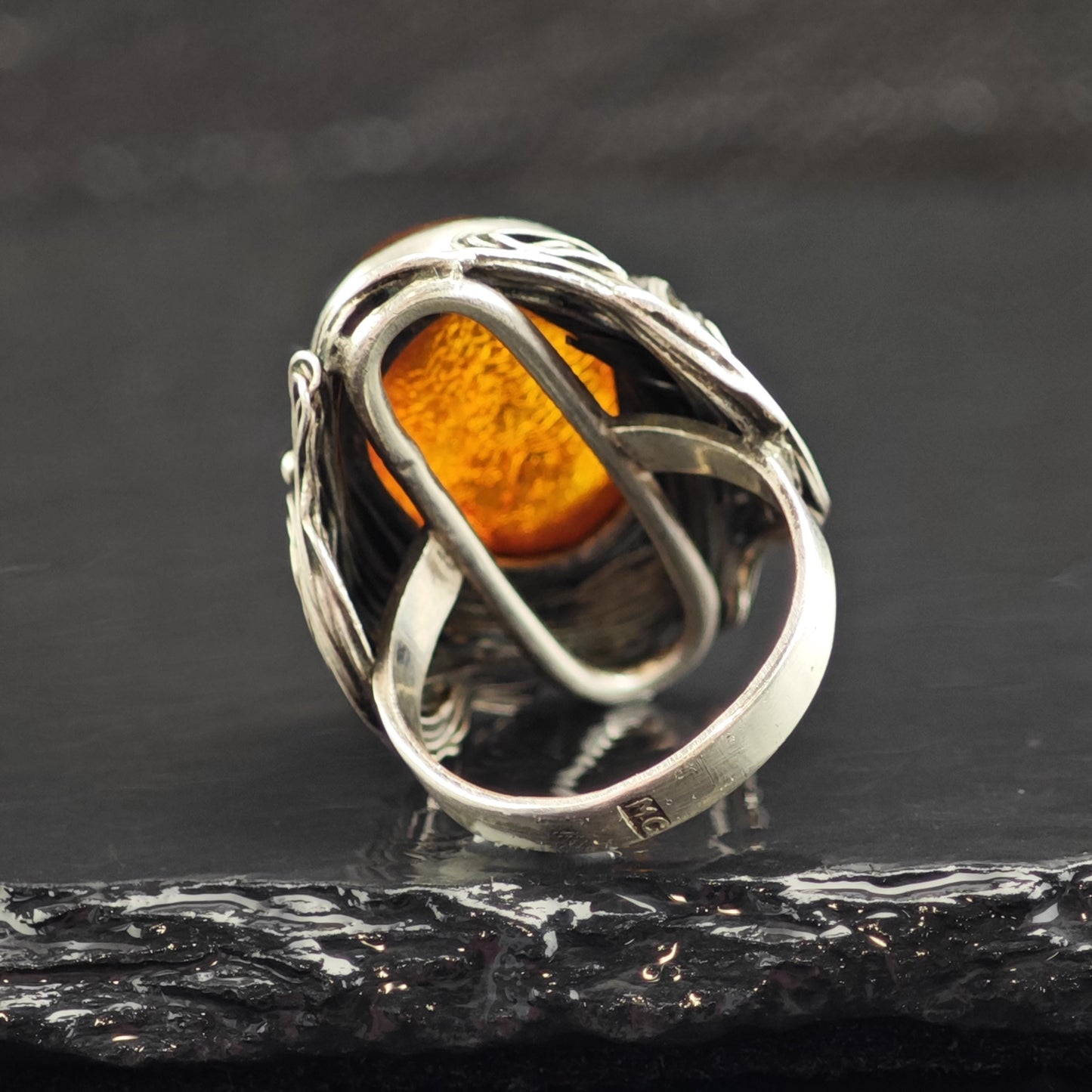 Oval Amber Wire Design Sterling Silver Ring Sz 7 R6589