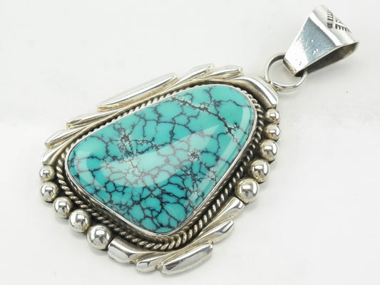 Vintage Aaron Toadlena Spiderweb Turquoise Sterling Silver Pendant