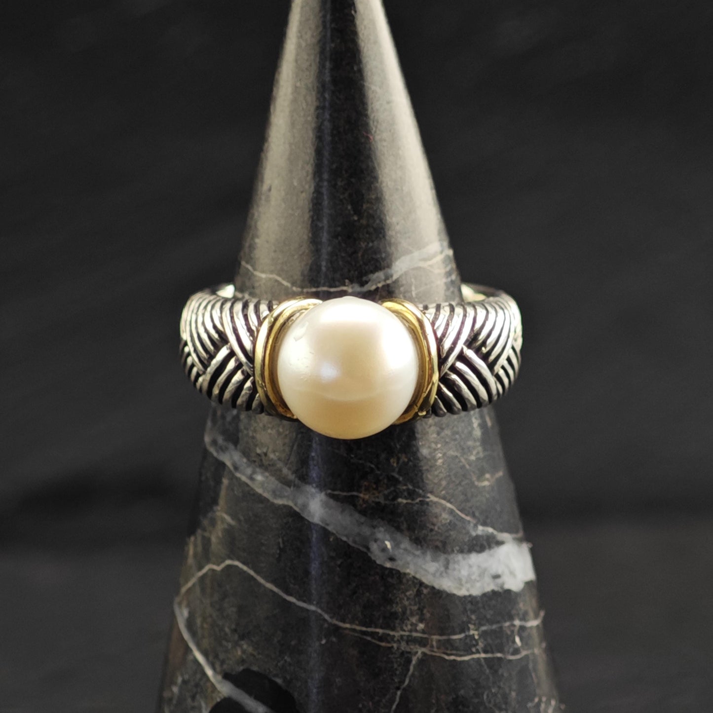 Pearl 14K Gold Accent Sterling Silver Ring Sz 7 R6732