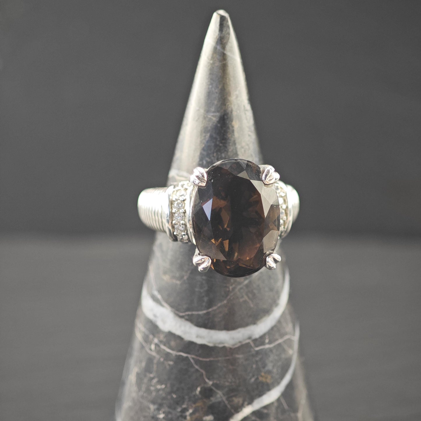 Judith Ripka Brown Quartz Ring Sterling Silver