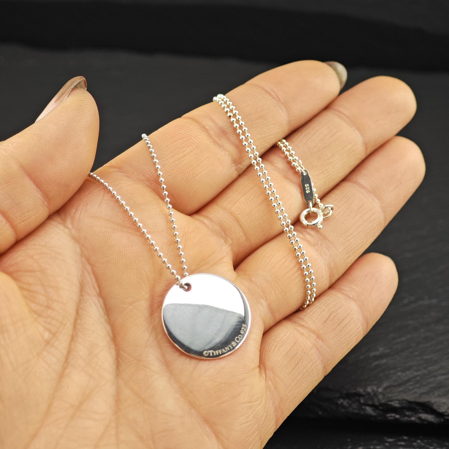 Vintage Tiffany & Co. Sterling Silver Round Pendant 19mm Necklace