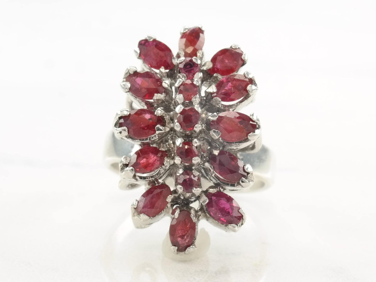 Sterling Silver Ring Ruby Cluster Size 5