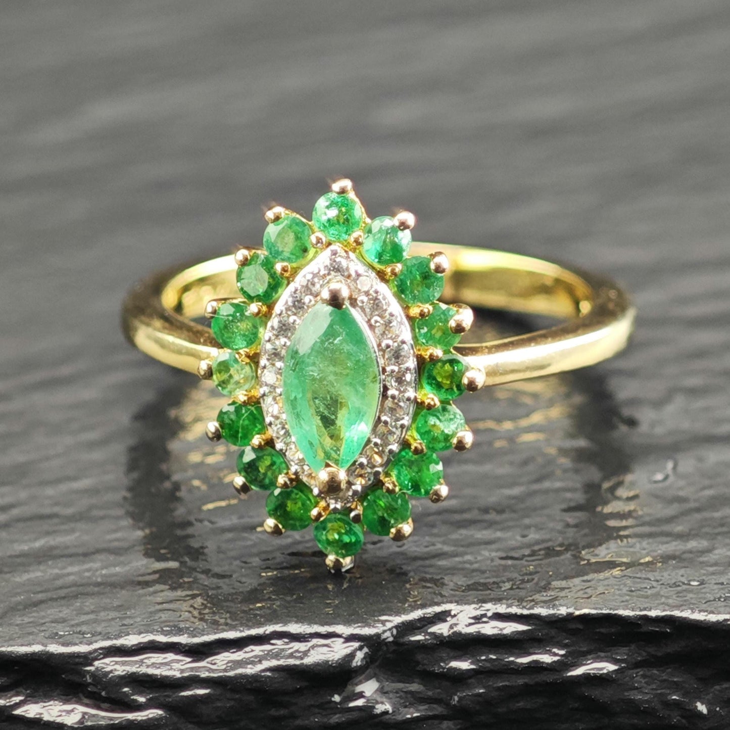 Gold Plated Emerald Sterling Silver Ring Sz 6 R6711
