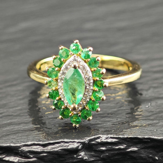 Gold Plated Emerald Sterling Silver Ring Sz 6 R6711