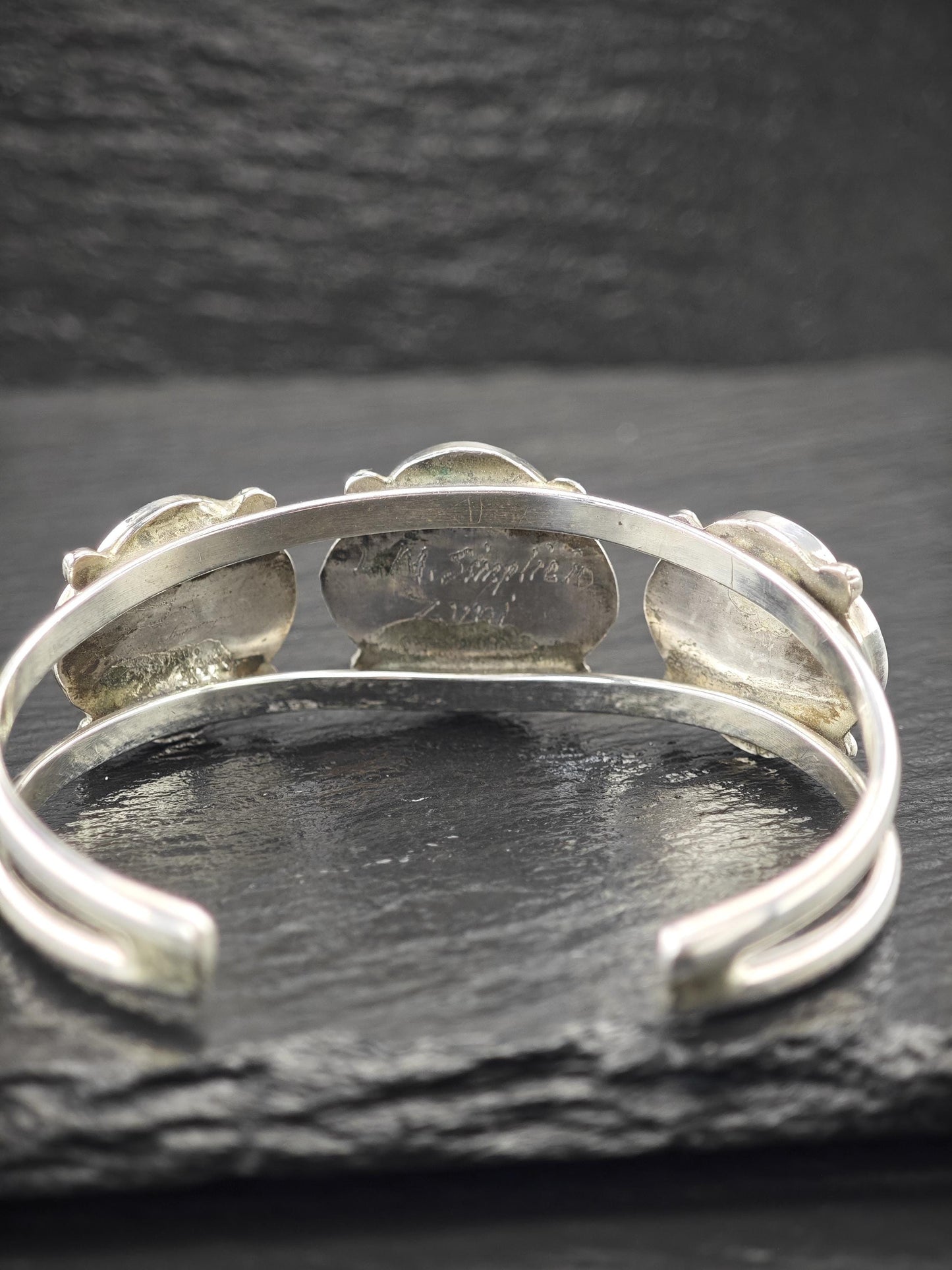 Zuni, Native American, Flower Inlay Cuff Bracelet Sterling Silver