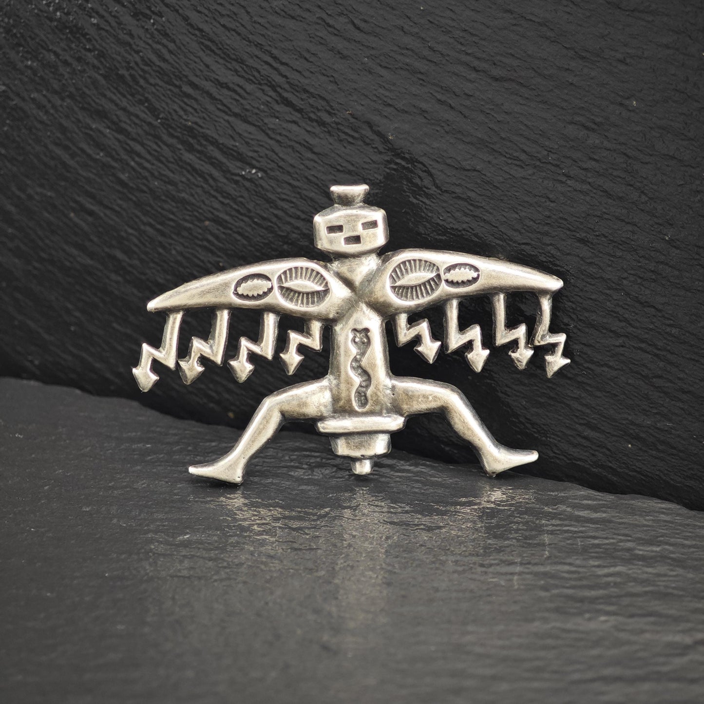 Vintage Native American Sterling Silver Knifewing Brooch Sandcast Design