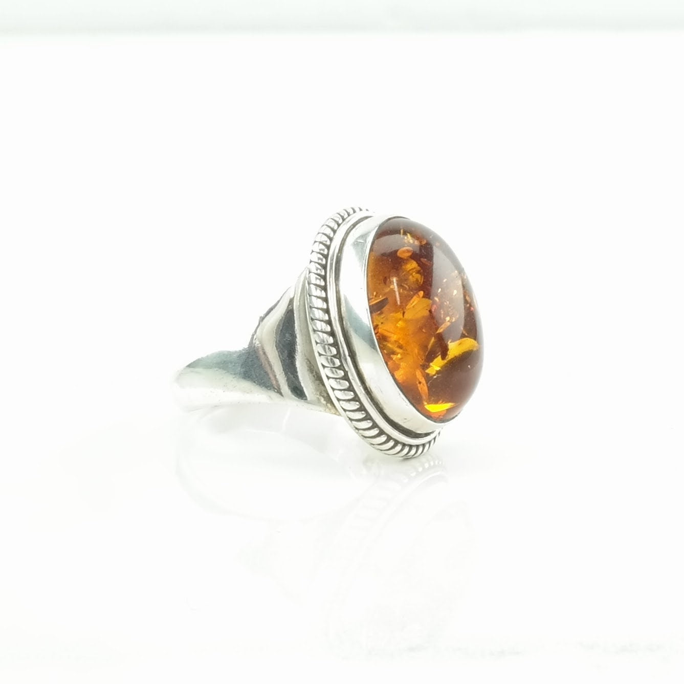 Sterling Silver Ring Amber Orange Size 6 1/2