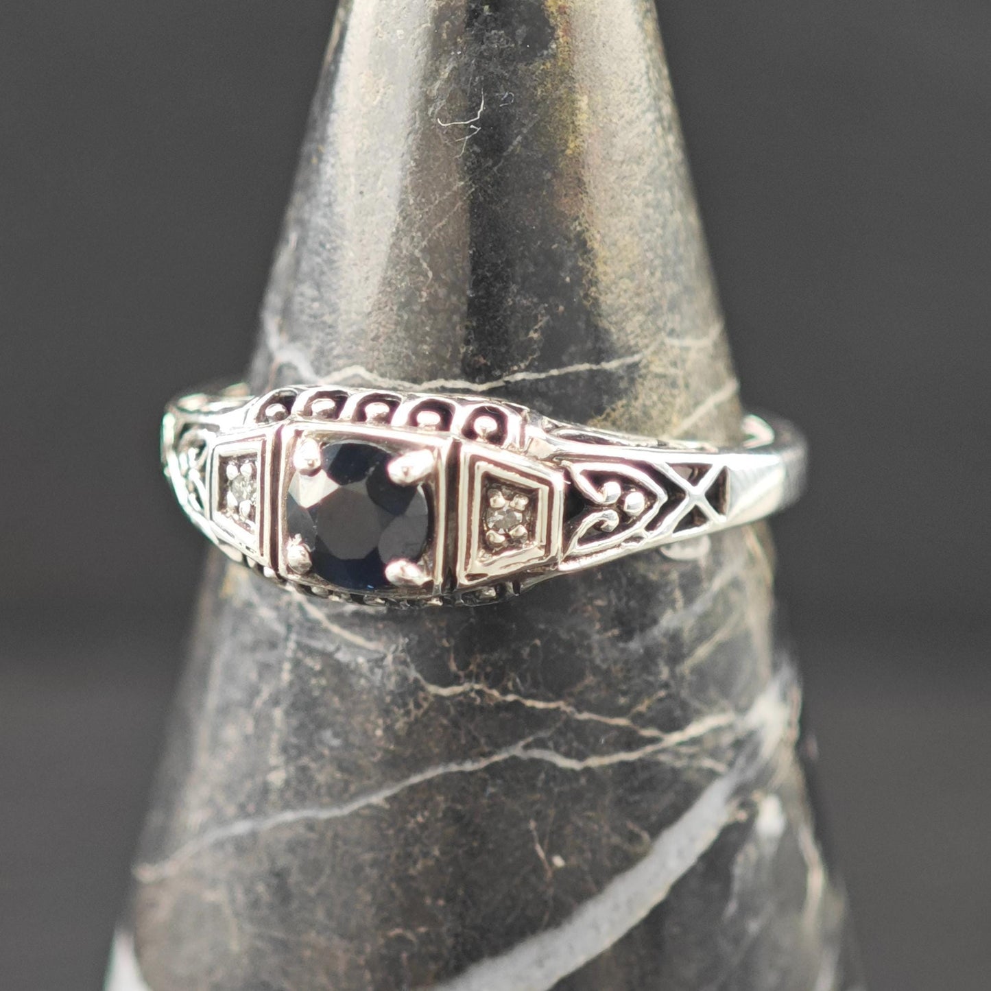 Natural Sapphire Diamond Ring Sterling Silver