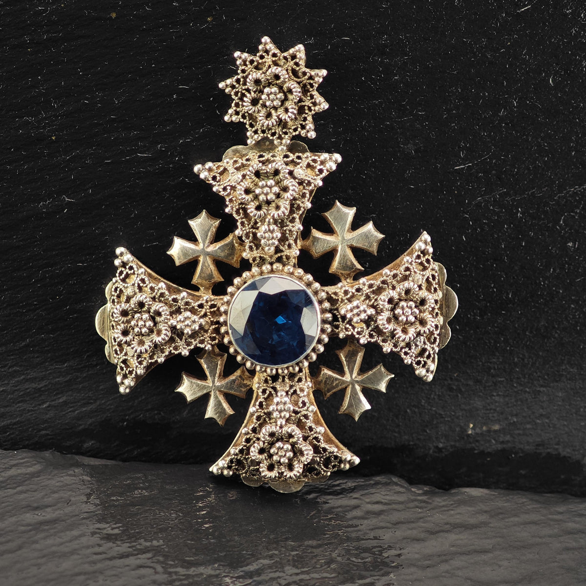 Jerusalem Cross Pendant Synthetic Spinel Sterling Silver P3154
