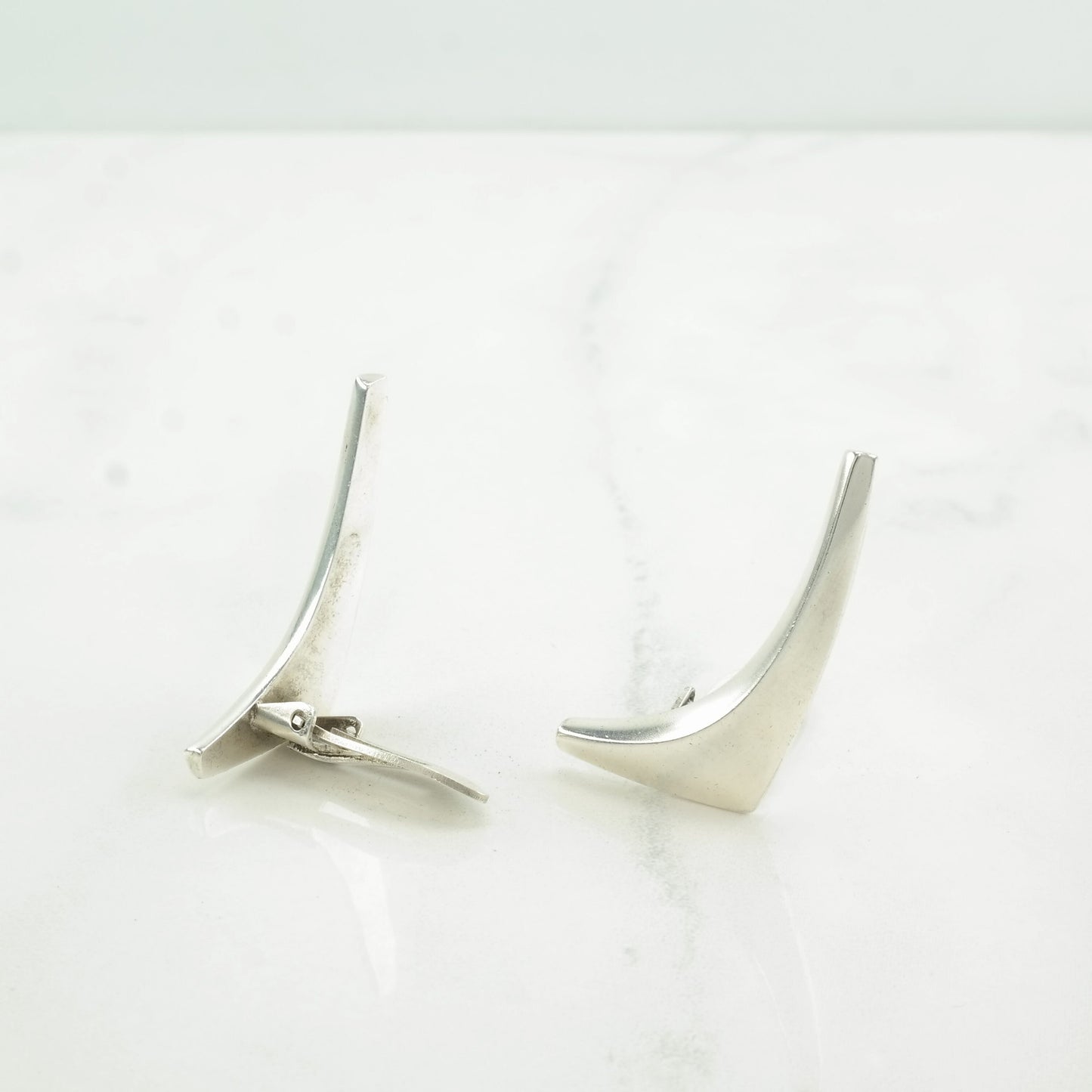 Denmark Sterling Silver Boomerang Earrings Clip On