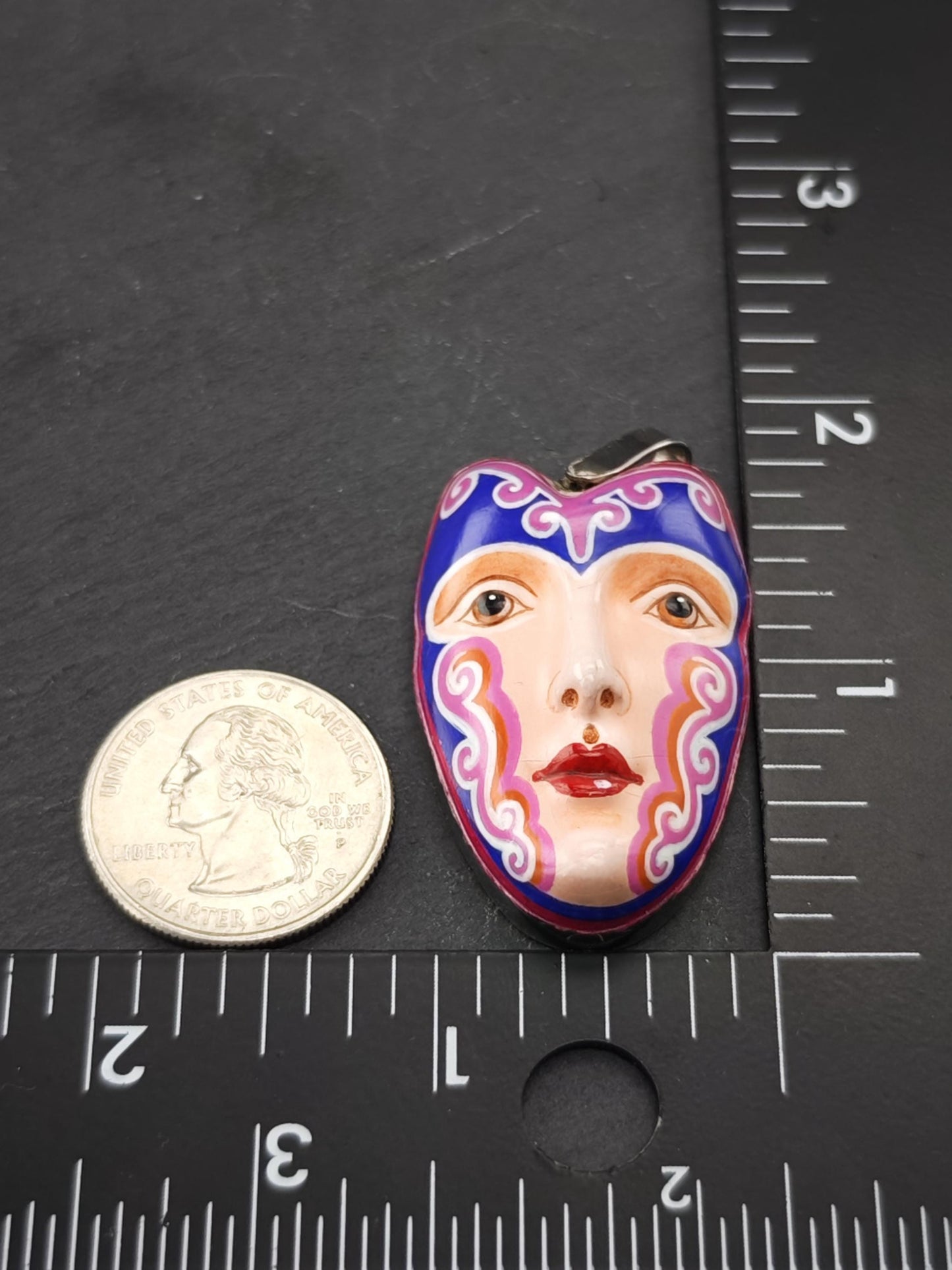 Sergio Bustamante Enamel, Women's Face Brooch/Pendant Sterling Silver