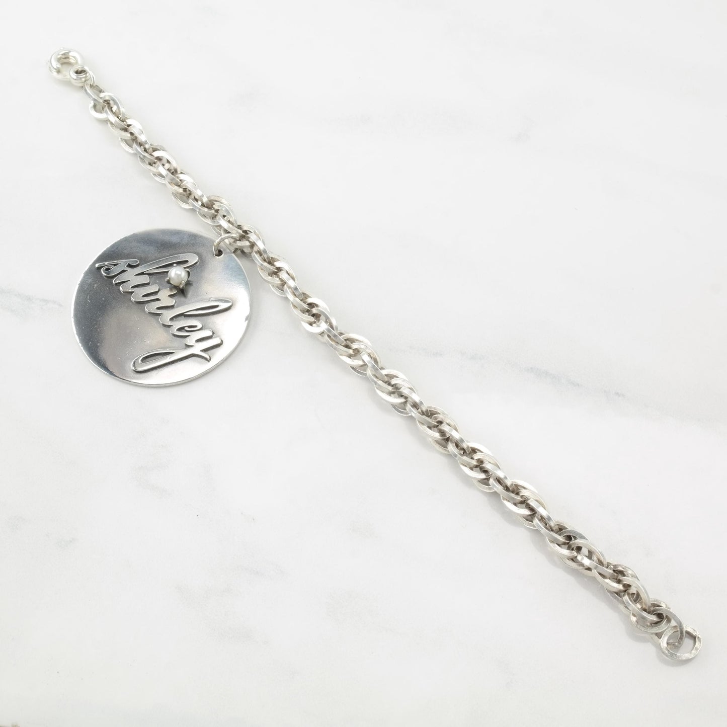 MCM Sterling Silver Link Bracelet With Large Shirley Charm