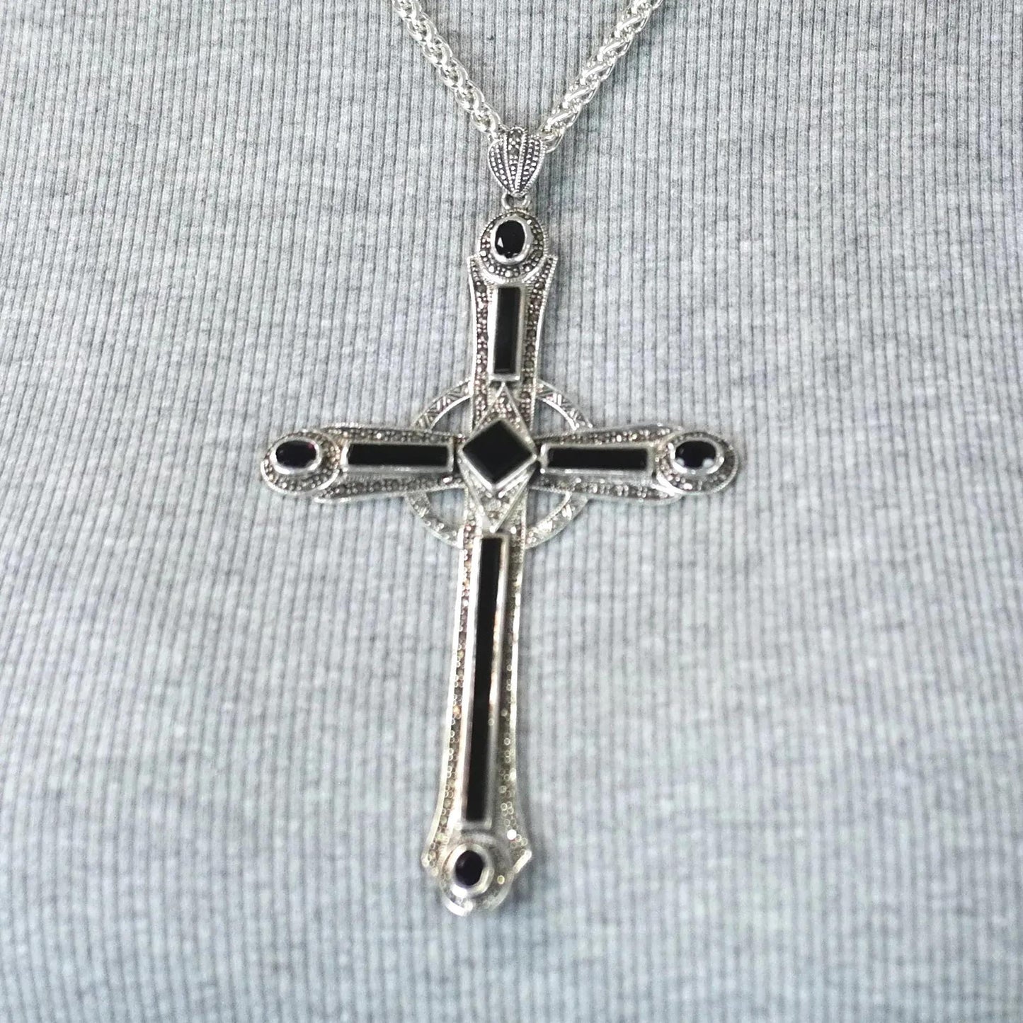 Sterling Silver Cross Pendant XL Gemstone (3" x 5.8") P2830