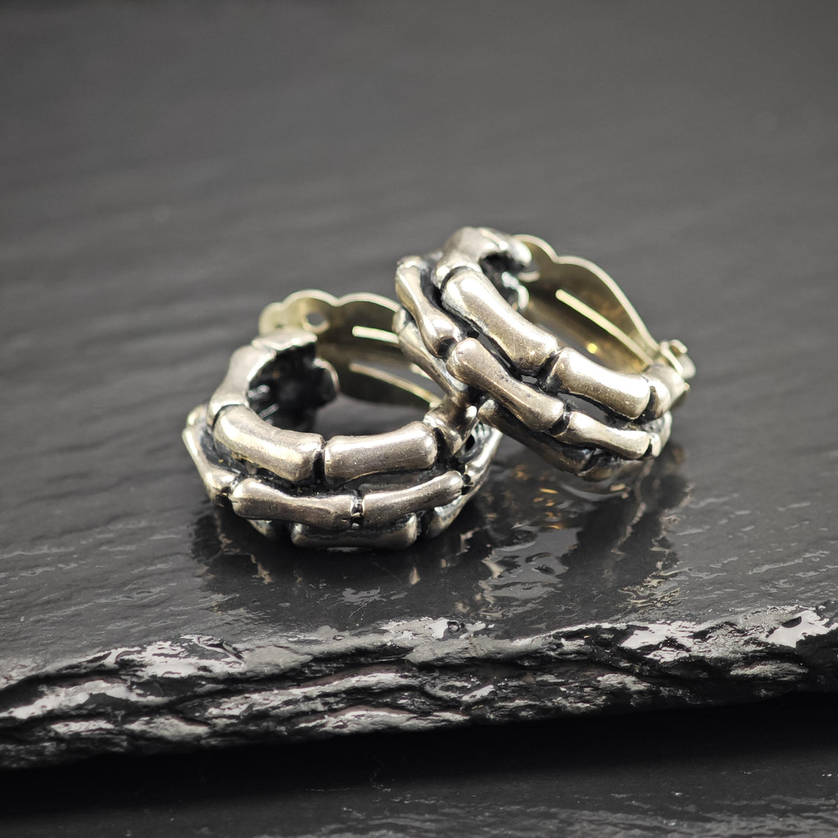Vintage Bone Design Hoops Sterling Silver Earrings ER3236