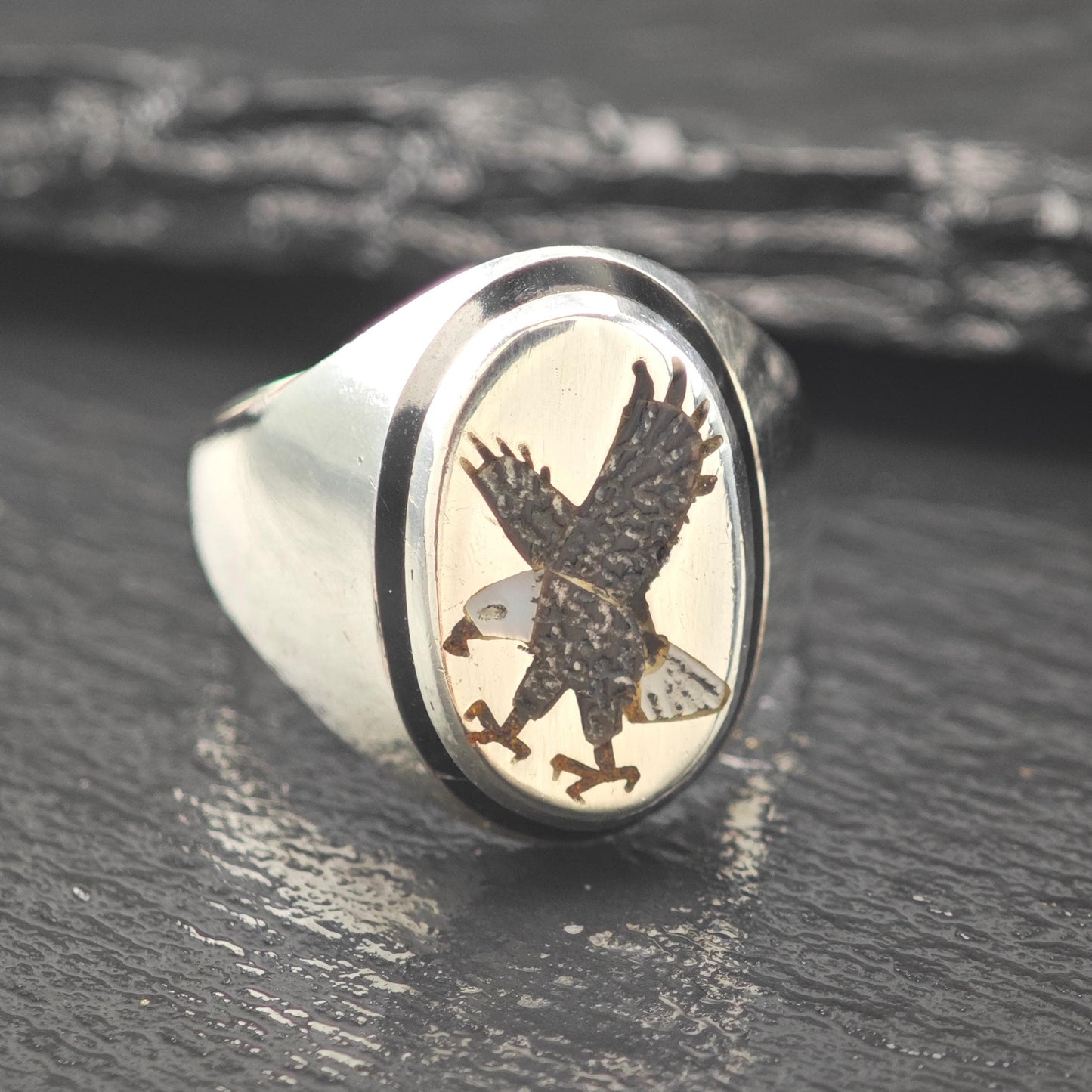 Navajo, Eagle Inlay Ring Sterling Silver
