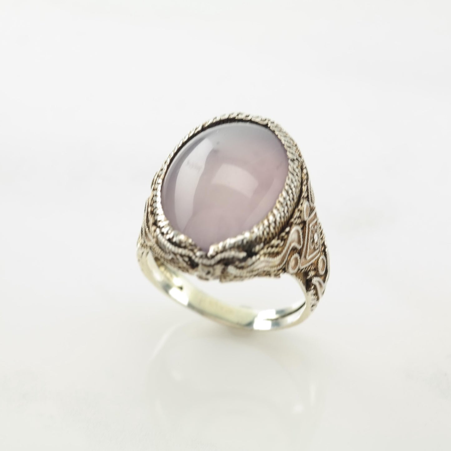 Chinese Export Silver Ring Amethyst Large,Filigree Sterling Pink, Copper Tone Sz8 R5632