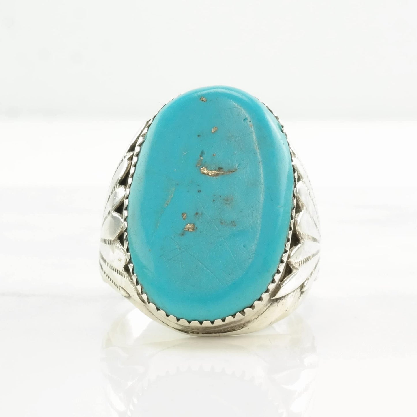 Native American Silver Ring Turquoise Oval Sterling Size 12 1/2