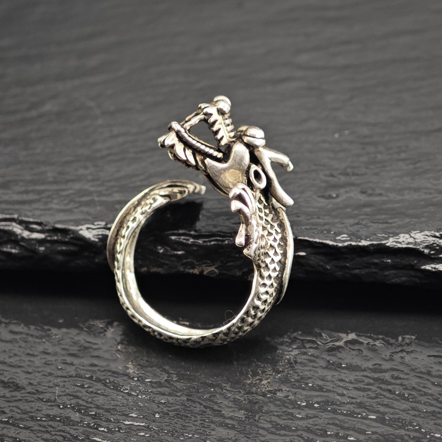 Oxidized Chinese Dragon Bypass Sterling Silver Ring Sz 8 R6717