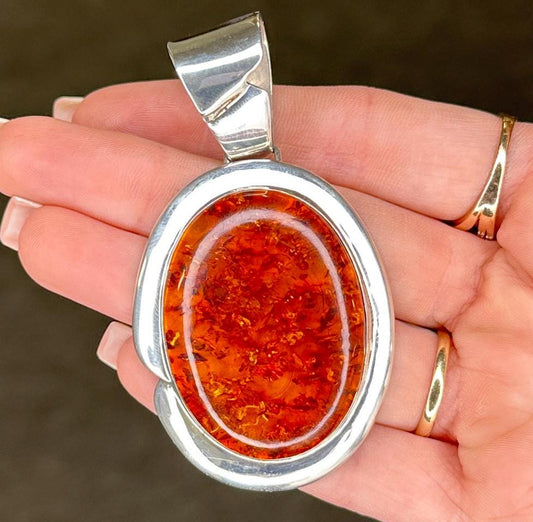 Vintage DTR Baltic Amber Sterling Silver Pendant