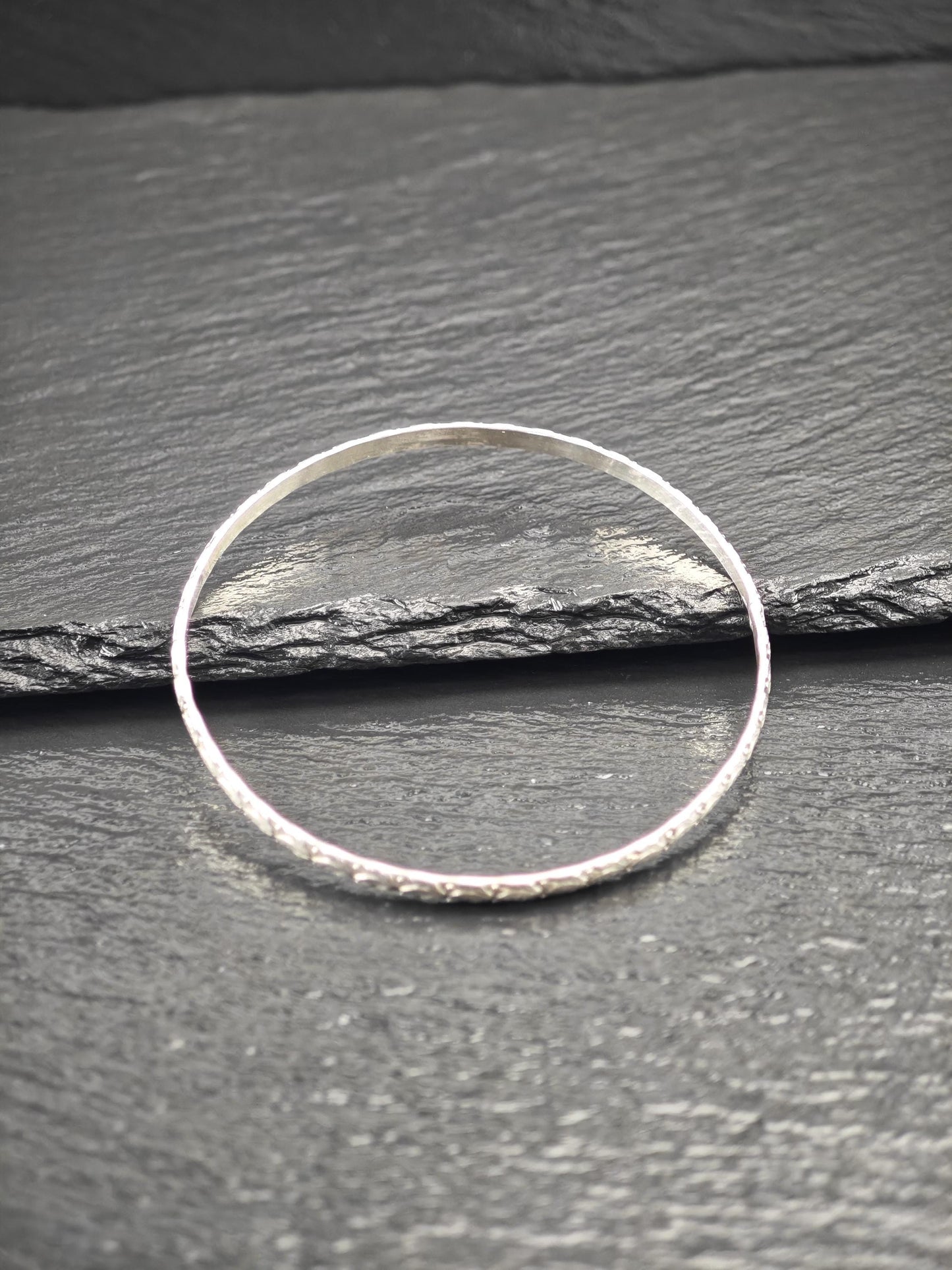 Stackable Repousse Floral Bangle Sterling Silver