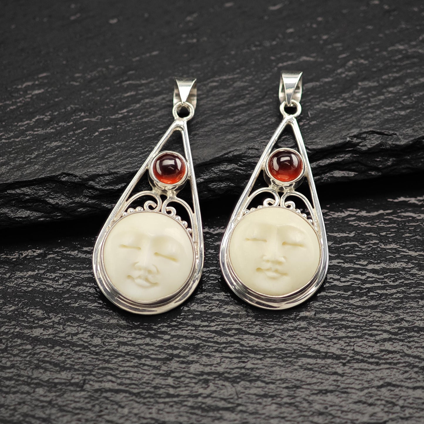 Choice of Bali Princess, Carved Face Pendant Sterling Silver