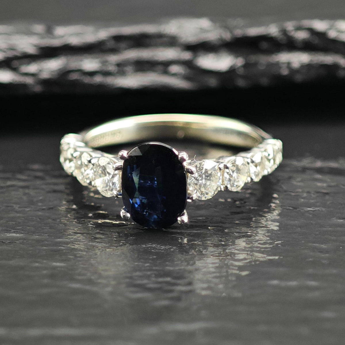 Vintage Designer Natural Sapphire & Diamond 18K White Gold Ring Sz 6 1/4 R6765